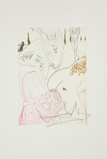 La jument de compère Pierre from Le Décameron suite, 1972 by Salvador Dali - Etching in colours on Arches paper